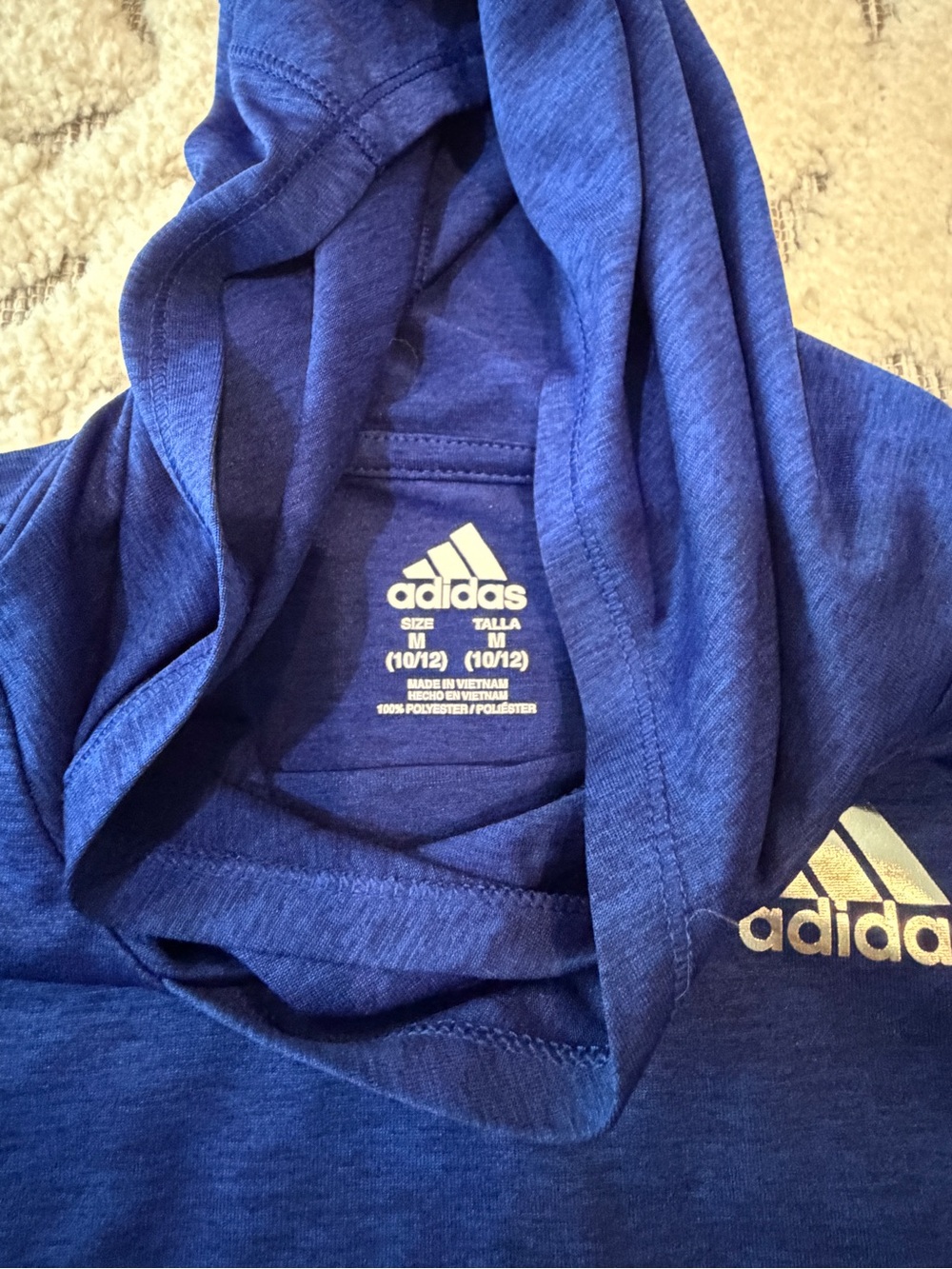 Adidas Girls' Royal Blue Hooded Ruffle Long-Sleeve Top Climalite 10/12 EUC - Picture 4 of 4